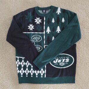 New York Jets Ugly Christmas Sweater NFL Team Apparel Sz XL Football EUC